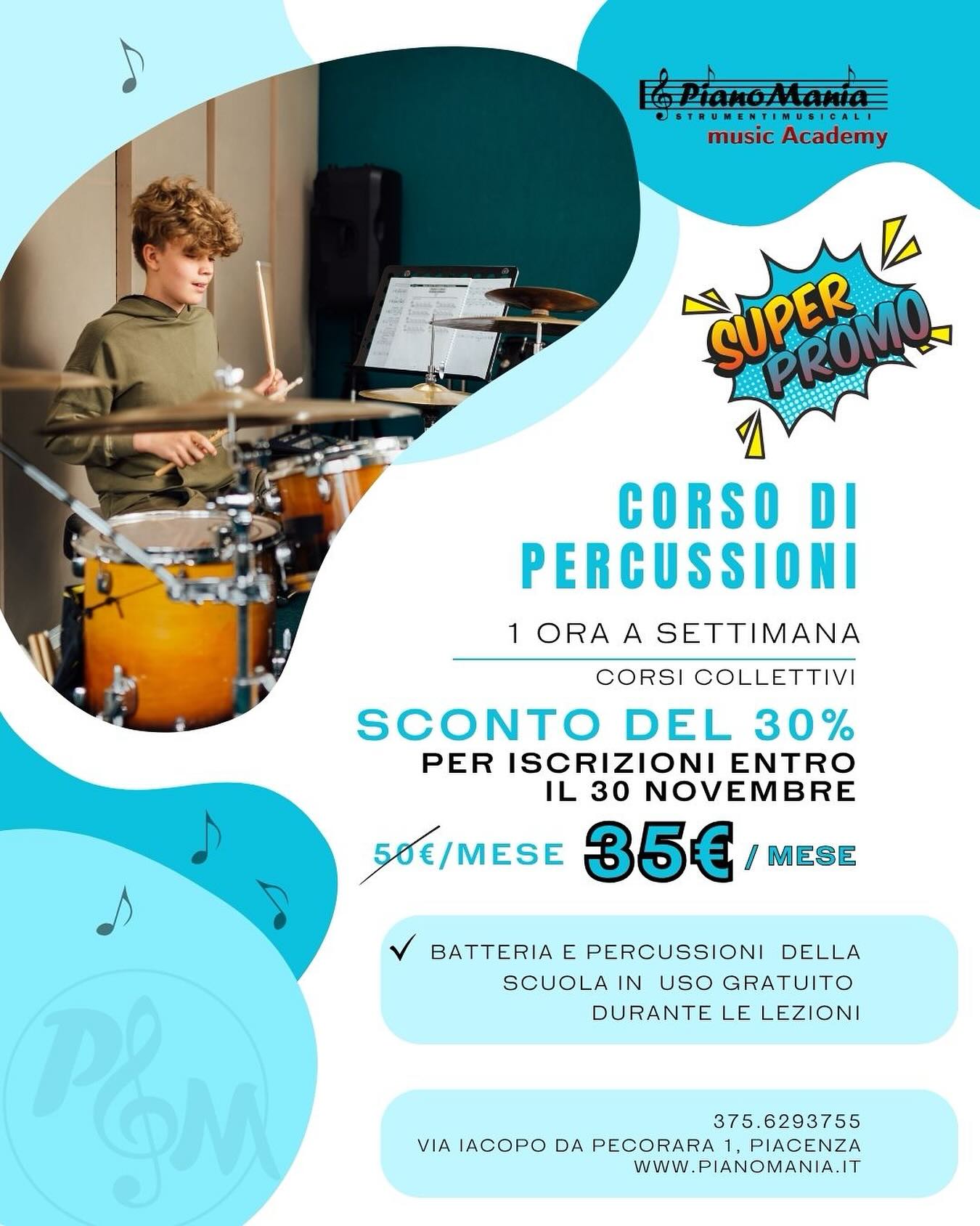 Super Promo 💥
Se ti iscrivi entro il 30 di novembre con soli 35€ al mese puoi iniziare a divertirti imparando il ritmo e a suonare delle fanatiche percussioni!! 🤩💪🏼
Che aspetti?
Scrivici su whatsapp al 375.6293755 📲
Ti aspettiamo 🫵🏼
•
•
#percussions #musiclessons